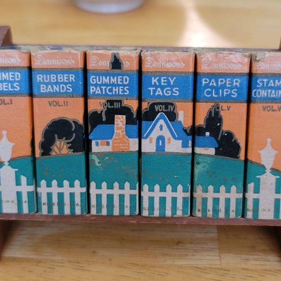 Vintage 40s 50s Dennisons mini bookshelf desk supplies - Picture 2 of 14